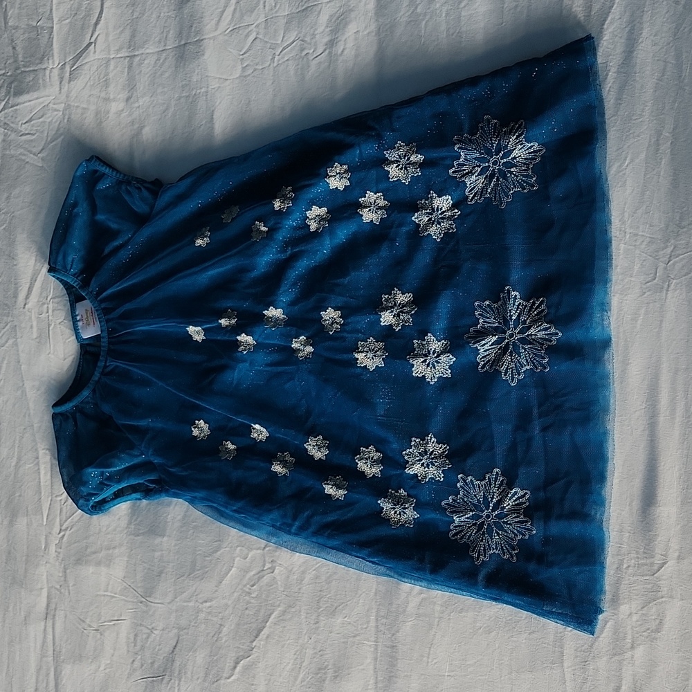 Disney Frozen snowflake tulle teal blue dress 100 5